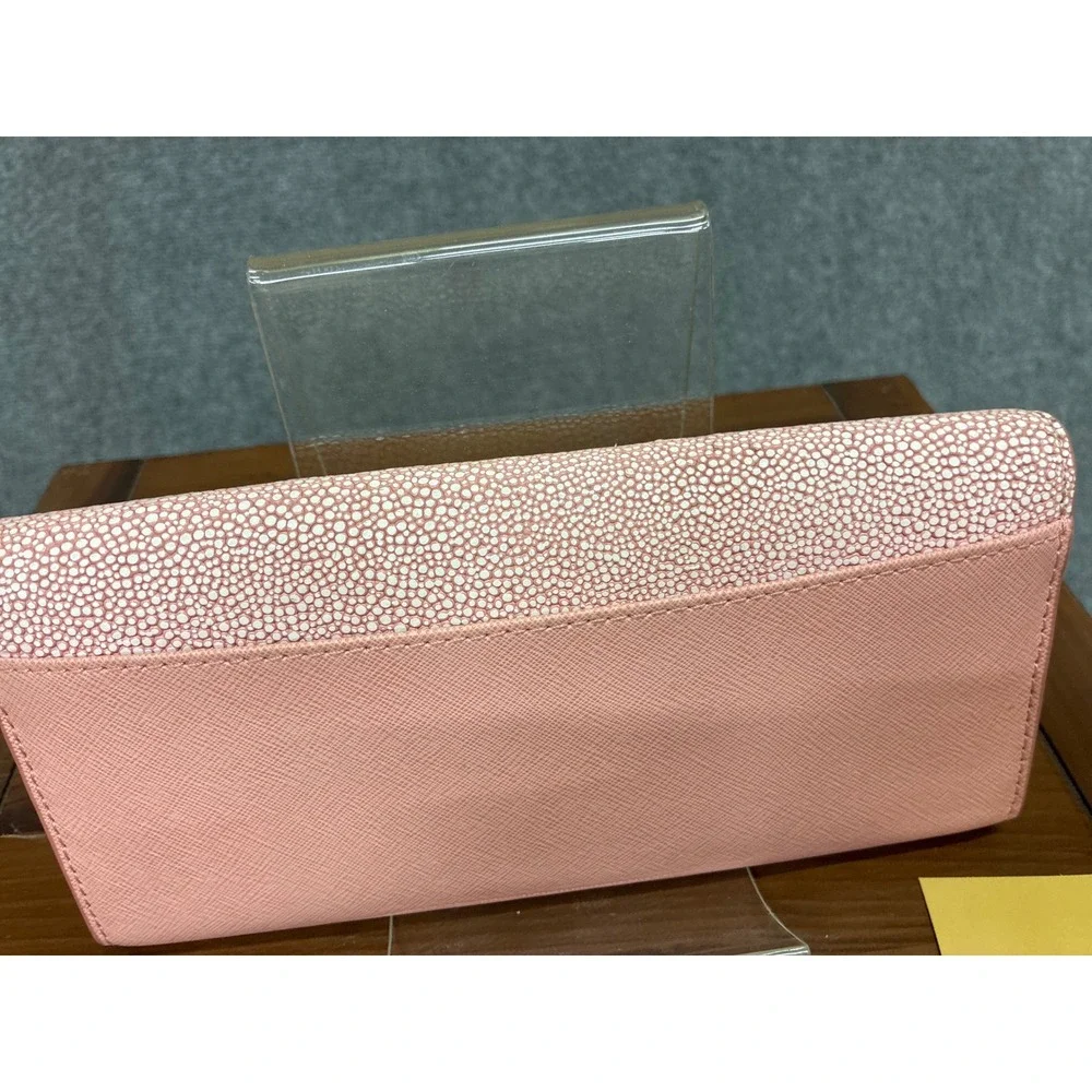 MK Leather Michael Kors Pink Saffiano Stingray Embossed Continental Flap Wallet